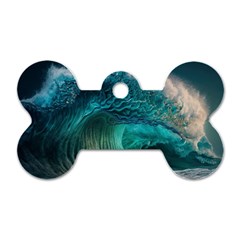 Tsunami Waves Ocean Sea Water Rough Seas Dog Tag Bone (one Side) by Pakemis