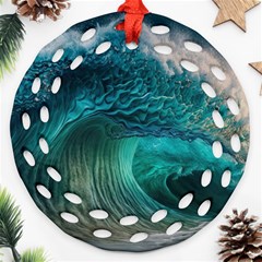 Tsunami Waves Ocean Sea Water Rough Seas Ornament (round Filigree)