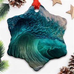 Tsunami Waves Ocean Sea Water Rough Seas Snowflake Ornament (two Sides)