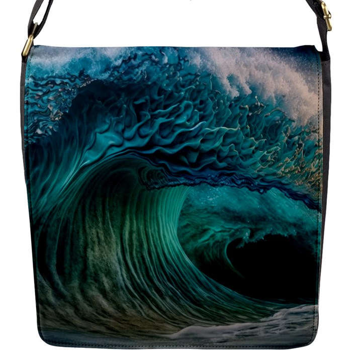 Tsunami Waves Ocean Sea Water Rough Seas Flap Closure Messenger Bag (S)