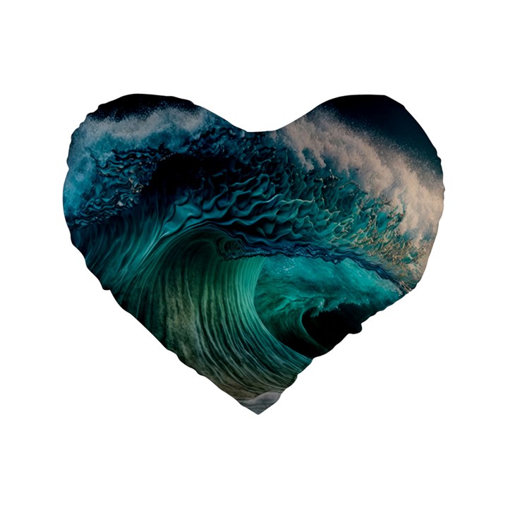 Tsunami Waves Ocean Sea Water Rough Seas Standard 16  Premium Flano Heart Shape Cushions