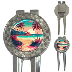 Palm Trees Tropical Ocean Sunset Sunrise Landscape 3-in-1 Golf Divots by Pakemis