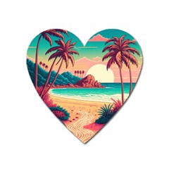 Palm Trees Tropical Ocean Sunset Sunrise Landscape Heart Magnet by Pakemis