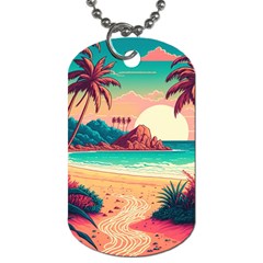 Palm Trees Tropical Ocean Sunset Sunrise Landscape Dog Tag (one Side) by Pakemis