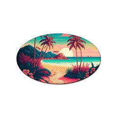 Palm Trees Tropical Ocean Sunset Sunrise Landscape Sticker Oval (10 Pack) by Pakemis