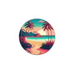 Palm Trees Tropical Ocean Sunset Sunrise Landscape Golf Ball Marker by Pakemis