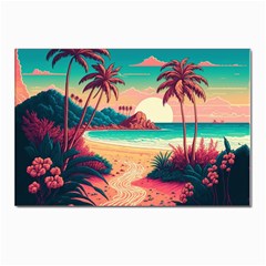 Palm Trees Tropical Ocean Sunset Sunrise Landscape Postcards 5  X 7  (pkg Of 10) by Pakemis