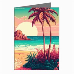 Palm Trees Tropical Ocean Sunset Sunrise Landscape Greeting Cards (pkg Of 8)