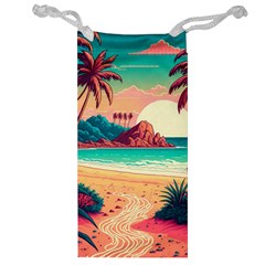 Palm Trees Tropical Ocean Sunset Sunrise Landscape Jewelry Bag by Pakemis