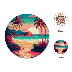 Palm Trees Tropical Ocean Sunset Sunrise Landscape Playing Cards Single Design (round)