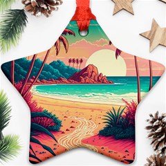 Palm Trees Tropical Ocean Sunset Sunrise Landscape Star Ornament (two Sides)