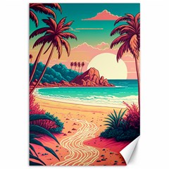 Palm Trees Tropical Ocean Sunset Sunrise Landscape Canvas 12  X 18  by Pakemis