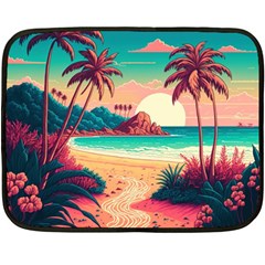 Palm Trees Tropical Ocean Sunset Sunrise Landscape One Side Fleece Blanket (mini) by Pakemis