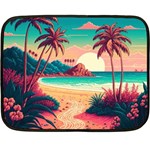 Palm Trees Tropical Ocean Sunset Sunrise Landscape One Side Fleece Blanket (Mini) 35 x27  Blanket