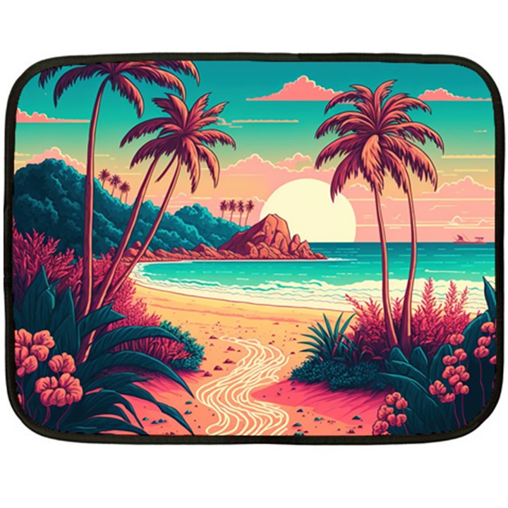 Palm Trees Tropical Ocean Sunset Sunrise Landscape One Side Fleece Blanket (Mini)