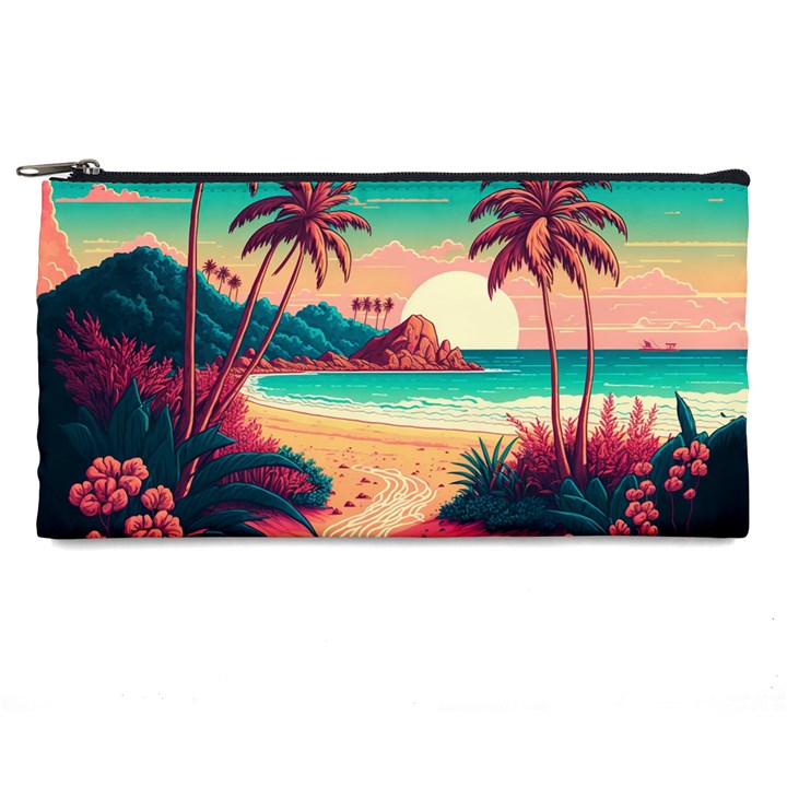 Palm Trees Tropical Ocean Sunset Sunrise Landscape Pencil Case