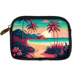 Palm Trees Tropical Ocean Sunset Sunrise Landscape Digital Camera Leather Case by Pakemis