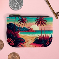 Palm Trees Tropical Ocean Sunset Sunrise Landscape Mini Coin Purse by Pakemis