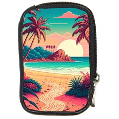 Palm Trees Tropical Ocean Sunset Sunrise Landscape Compact Camera Leather Case by Pakemis