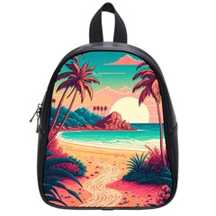 Palm Trees Tropical Ocean Sunset Sunrise Landscape School Bag (small) by Pakemis