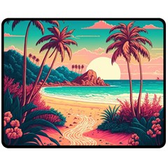 Palm Trees Tropical Ocean Sunset Sunrise Landscape One Side Fleece Blanket (medium) by Pakemis