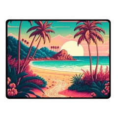 Palm Trees Tropical Ocean Sunset Sunrise Landscape One Side Fleece Blanket (small) by Pakemis