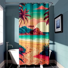 Palm Trees Tropical Ocean Sunset Sunrise Landscape Shower Curtain 36  X 72  (stall)  by Pakemis