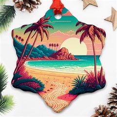 Palm Trees Tropical Ocean Sunset Sunrise Landscape Ornament (snowflake)