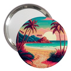 Palm Trees Tropical Ocean Sunset Sunrise Landscape 3  Handbag Mirrors by Pakemis