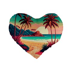 Palm Trees Tropical Ocean Sunset Sunrise Landscape Standard 16  Premium Heart Shape Cushions by Pakemis