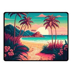 Palm Trees Tropical Ocean Sunset Sunrise Landscape Fleece Blanket (small) by Pakemis