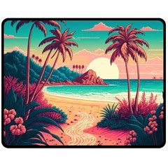 Palm Trees Tropical Ocean Sunset Sunrise Landscape Fleece Blanket (medium) by Pakemis