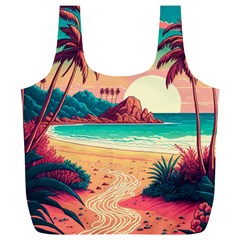 Palm Trees Tropical Ocean Sunset Sunrise Landscape Full Print Recycle Bag (xl) by Pakemis