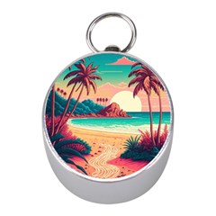 Palm Trees Tropical Ocean Sunset Sunrise Landscape Mini Silver Compasses by Pakemis