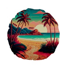 Palm Trees Tropical Ocean Sunset Sunrise Landscape Standard 15  Premium Flano Round Cushions by Pakemis