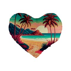 Palm Trees Tropical Ocean Sunset Sunrise Landscape Standard 16  Premium Flano Heart Shape Cushions by Pakemis