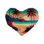 Palm Trees Tropical Ocean Sunset Sunrise Landscape Standard 16  Premium Flano Heart Shape Cushions Back