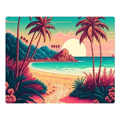 Palm Trees Tropical Ocean Sunset Sunrise Landscape Premium Plush Fleece Blanket (large) by Pakemis