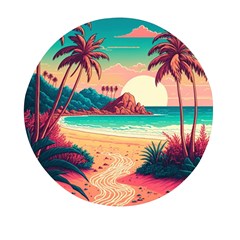 Palm Trees Tropical Ocean Sunset Sunrise Landscape Mini Round Pill Box by Pakemis