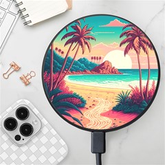 Palm Trees Tropical Ocean Sunset Sunrise Landscape Wireless Fast Charger(black) by Pakemis