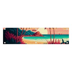 Palm Trees Tropical Ocean Sunset Sunrise Landscape Banner And Sign 4  X 1  by Pakemis