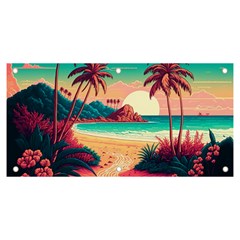 Palm Trees Tropical Ocean Sunset Sunrise Landscape Banner And Sign 6  X 3  by Pakemis