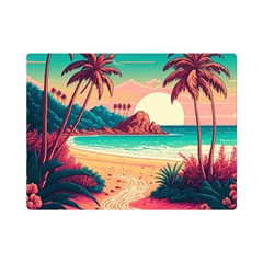 Palm Trees Tropical Ocean Sunset Sunrise Landscape One Side Premium Plush Fleece Blanket (mini) by Pakemis