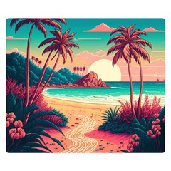 Palm Trees Tropical Ocean Sunset Sunrise Landscape One Side Premium Plush Fleece Blanket (small) by Pakemis