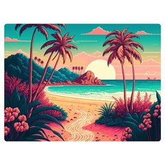 Palm Trees Tropical Ocean Sunset Sunrise Landscape One Side Premium Plush Fleece Blanket (extra Small) by Pakemis