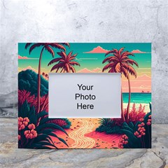 Palm Trees Tropical Ocean Sunset Sunrise Landscape White Tabletop Photo Frame 4 x6  by Pakemis