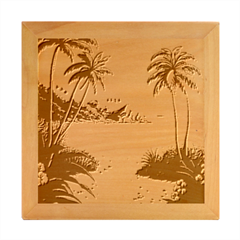 Palm Trees Tropical Ocean Sunset Sunrise Landscape Wood Photo Frame Cube by Pakemis