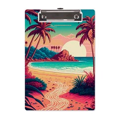 Palm Trees Tropical Ocean Sunset Sunrise Landscape A5 Acrylic Clipboard by Pakemis