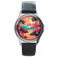 Tropical Beach Sea Jungle Ocean Landscape Round Metal Watch