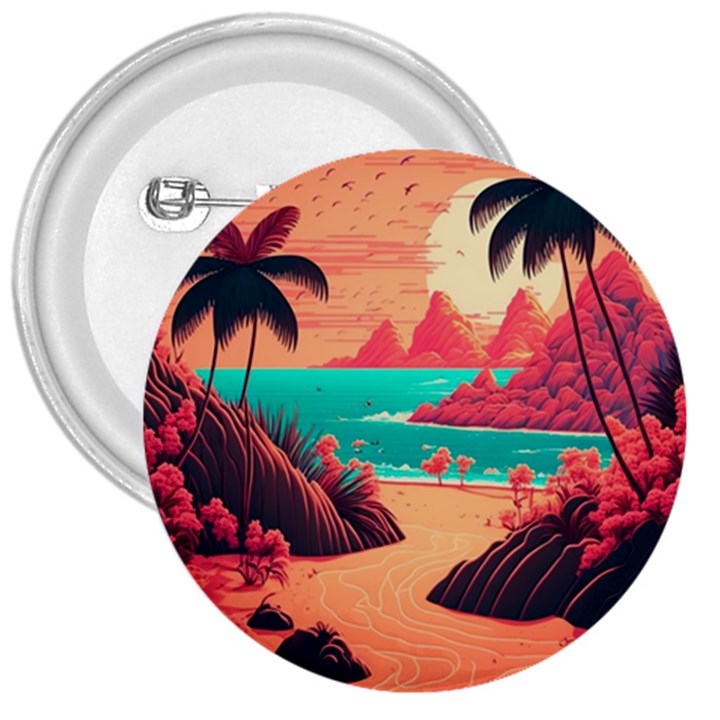 Tropical Beach Sea Jungle Ocean Landscape 3  Buttons